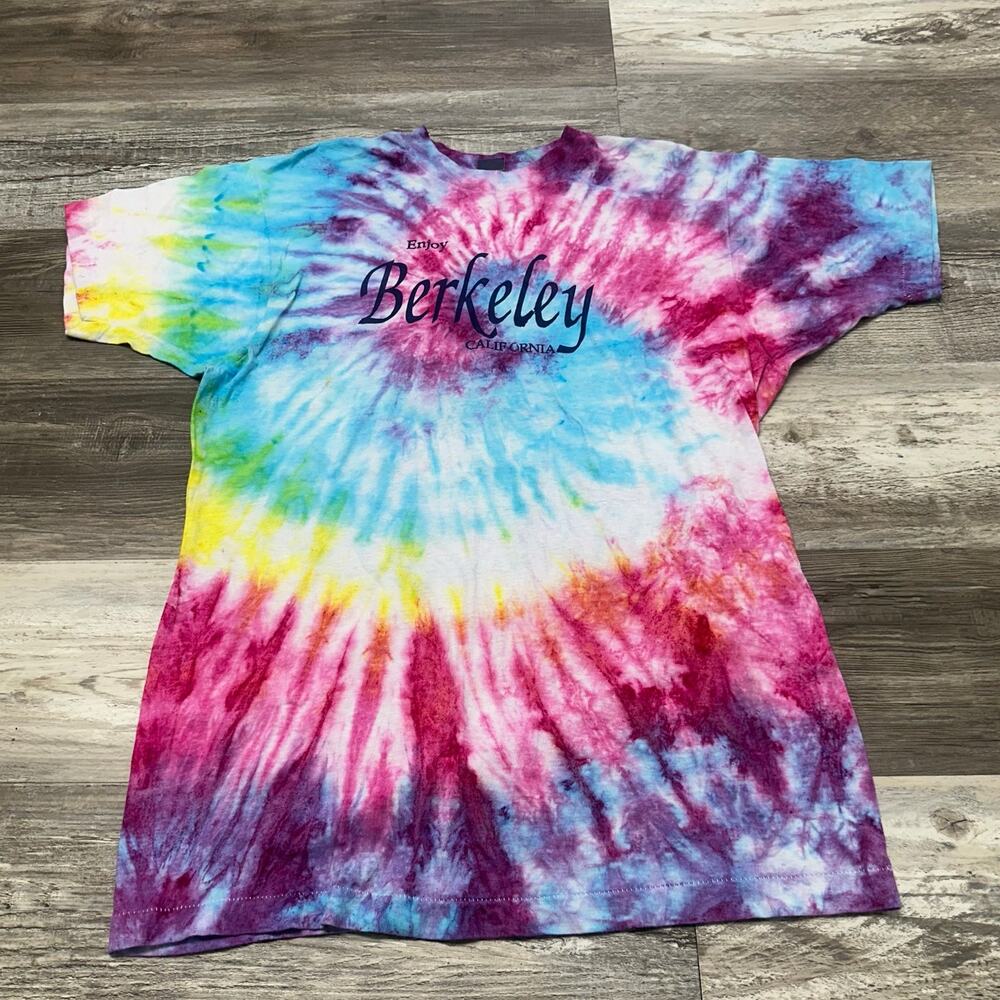 Vintage 80s BVD Enjoy Berkeley California Tie Dye Mens L Psychedelic T-Shirt USA